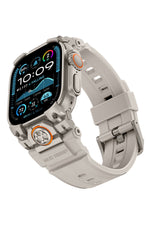 Mohseven Armor Apple Watch Ultra Uyumlu Silikon Titanyum Gri Toka Beyaz Kordon Mohseven