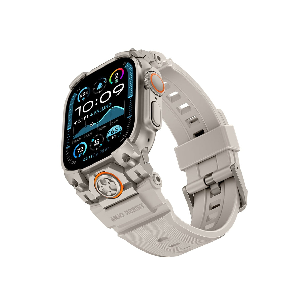Mohseven Armor Apple Watch Ultra Uyumlu Silikon Titanyum Gri Toka Beyaz Kordon Mohseven