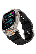 Mohseven Armor Apple Watch Ultra Uyumlu Silikon Titanyum Gri Toka Siyah Kordon Mohseven