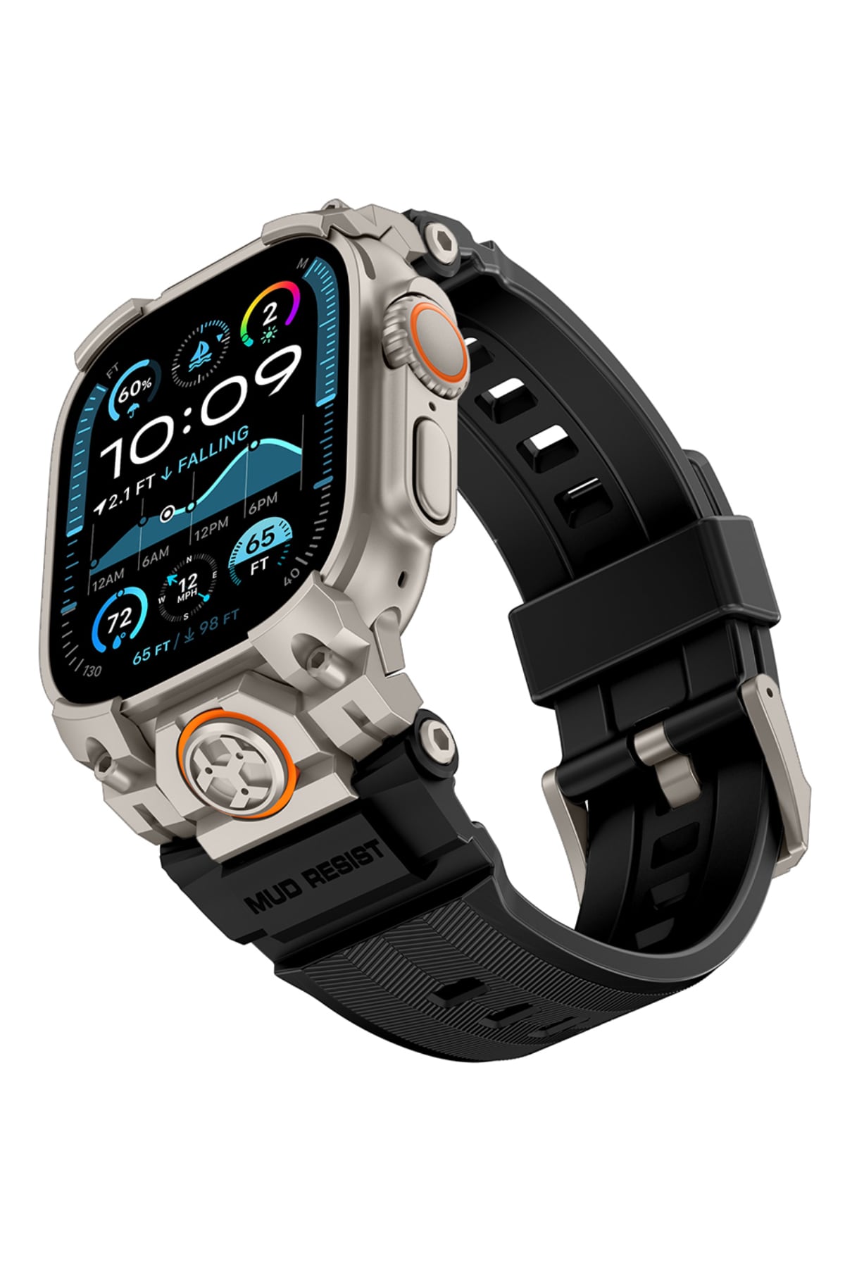 Mohseven Armor Apple Watch Ultra Uyumlu Silikon Titanyum Gri Toka Siyah Kordon Mohseven