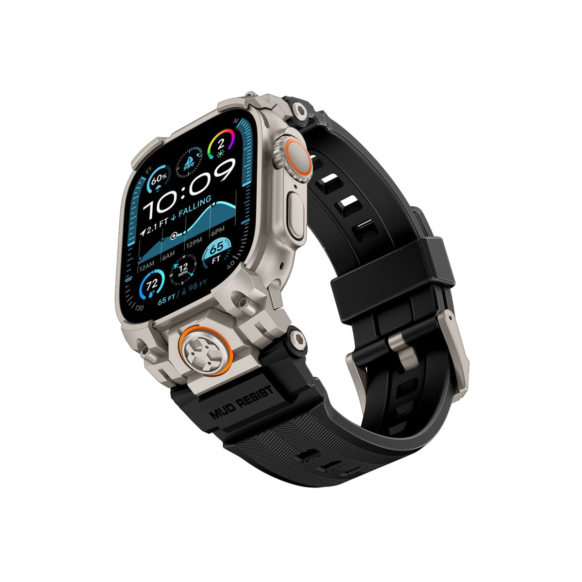 Mohseven Armor Apple Watch Ultra Uyumlu Silikon Titanyum Gri Toka Siyah Kordon Mohseven