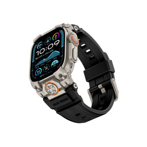 Mohseven Armor Apple Watch Ultra Uyumlu Silikon Titanyum Gri Toka Siyah Kordon Mohseven