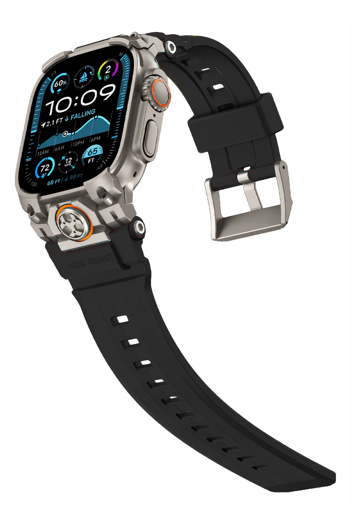 Mohseven Armor Apple Watch Ultra Uyumlu Silikon Titanyum Gri Toka Siyah Kordon Mohseven