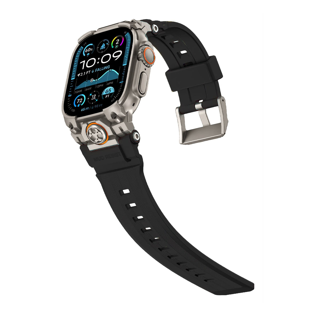 Mohseven Armor Apple Watch Ultra Uyumlu Silikon Titanyum Gri Toka Siyah Kordon Mohseven