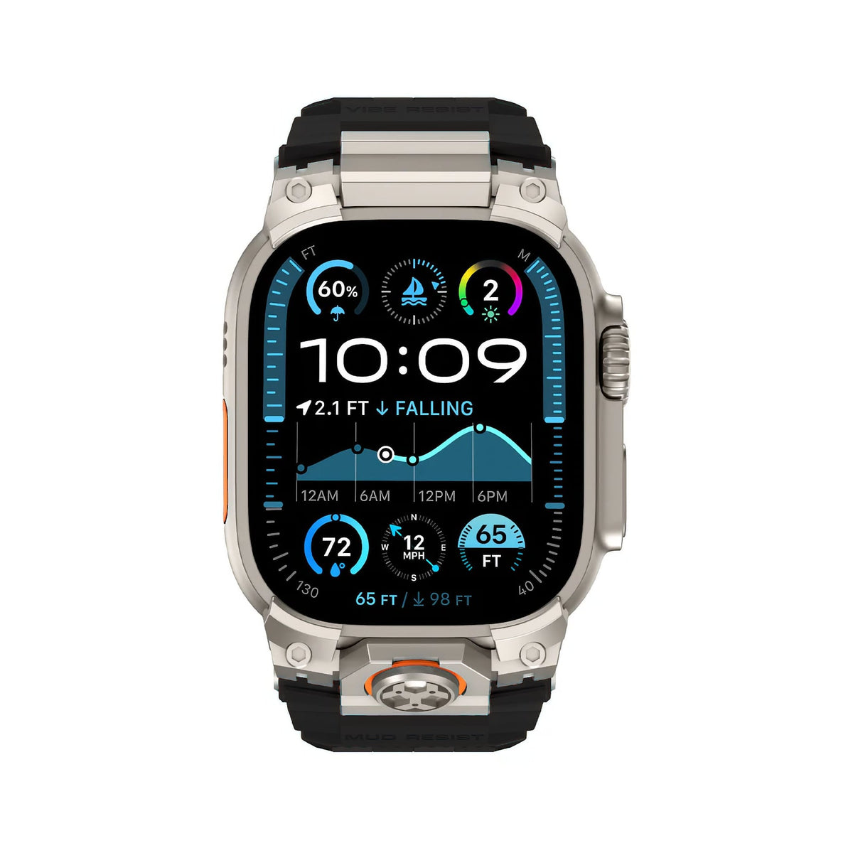 Mohseven Armor Apple Watch Ultra Uyumlu Silikon Titanyum Gri Toka Siyah Kordon Mohseven