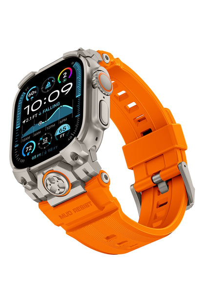 Mohseven Armor Apple Watch Ultra Uyumlu Silikon Titanyum Gri Toka Turuncu Kordon Mohseven