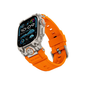 Mohseven Armor Apple Watch Ultra Uyumlu Silikon Titanyum Gri Toka Turuncu Kordon Mohseven
