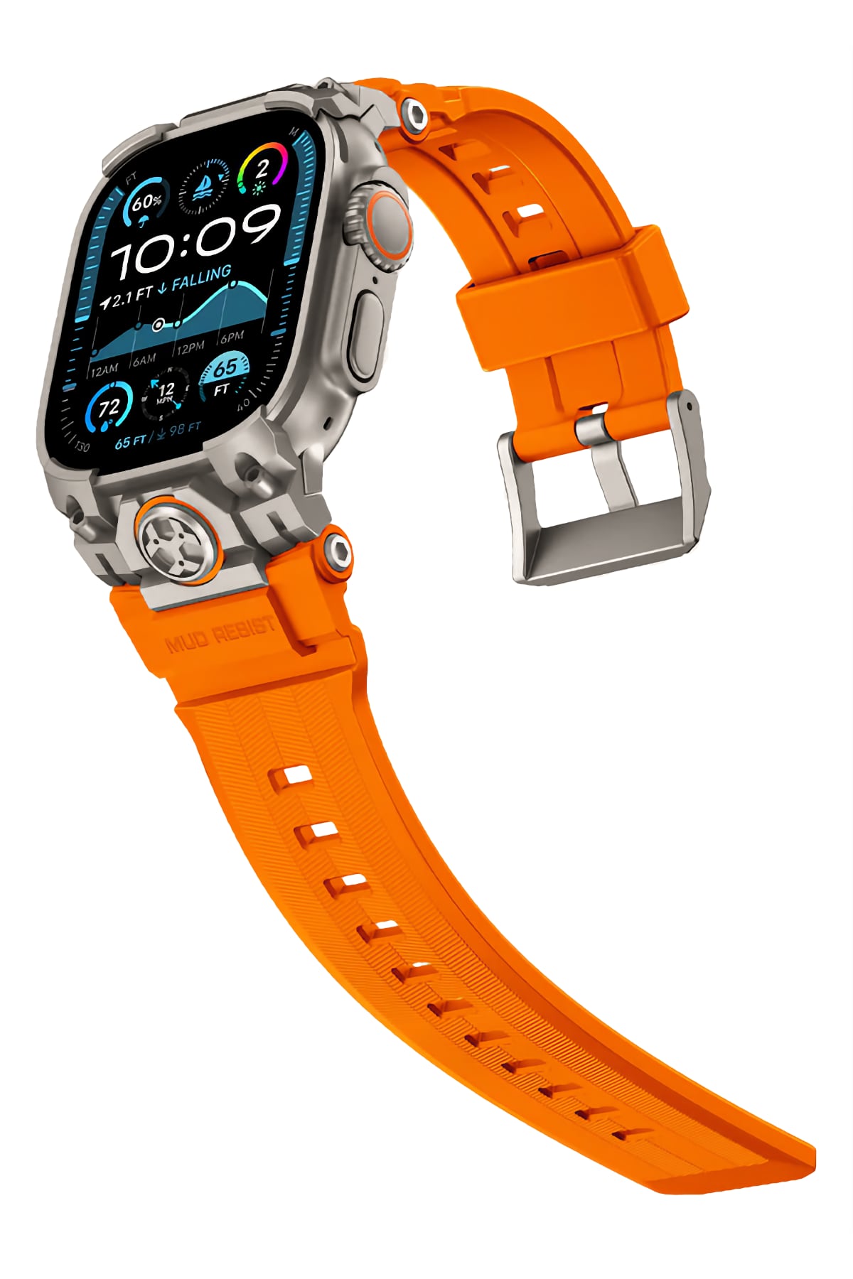 Mohseven Armor Apple Watch Ultra Uyumlu Silikon Titanyum Gri Toka Turuncu Kordon Mohseven