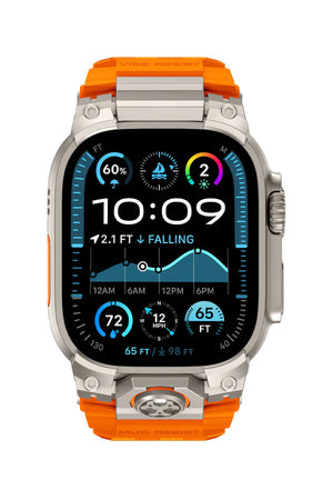 Mohseven Armor Apple Watch Ultra Uyumlu Silikon Titanyum Gri Toka Turuncu Kordon Mohseven