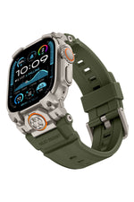 Mohseven Armor Apple Watch Ultra Uyumlu Silikon Titanyum Gri Toka Yeşil Kordon Mohseven