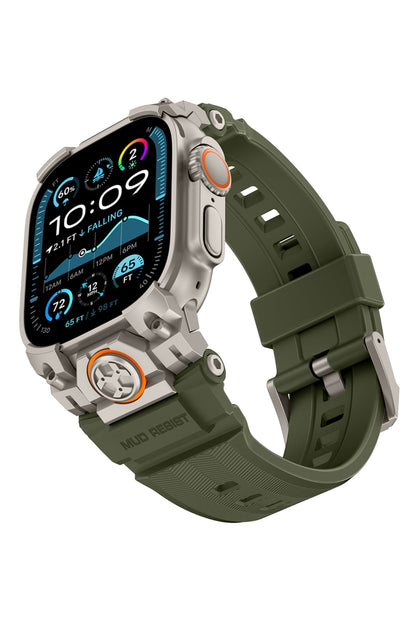 Mohseven Armor Apple Watch Ultra Uyumlu Silikon Titanyum Gri Toka Yeşil Kordon Mohseven
