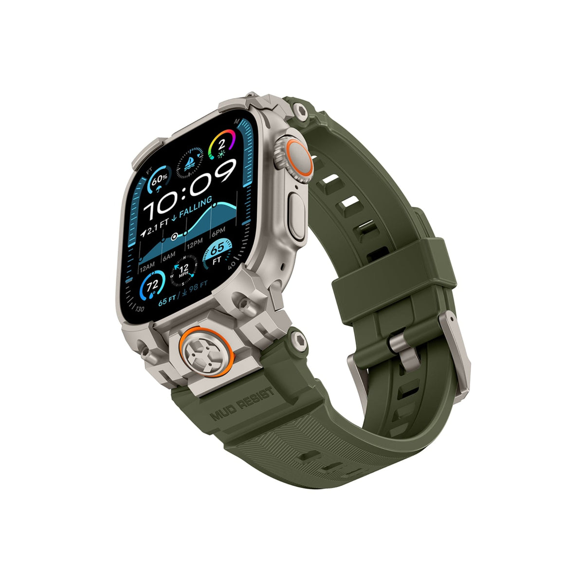 Mohseven Armor Apple Watch Ultra Uyumlu Silikon Titanyum Gri Toka Yeşil Kordon Mohseven