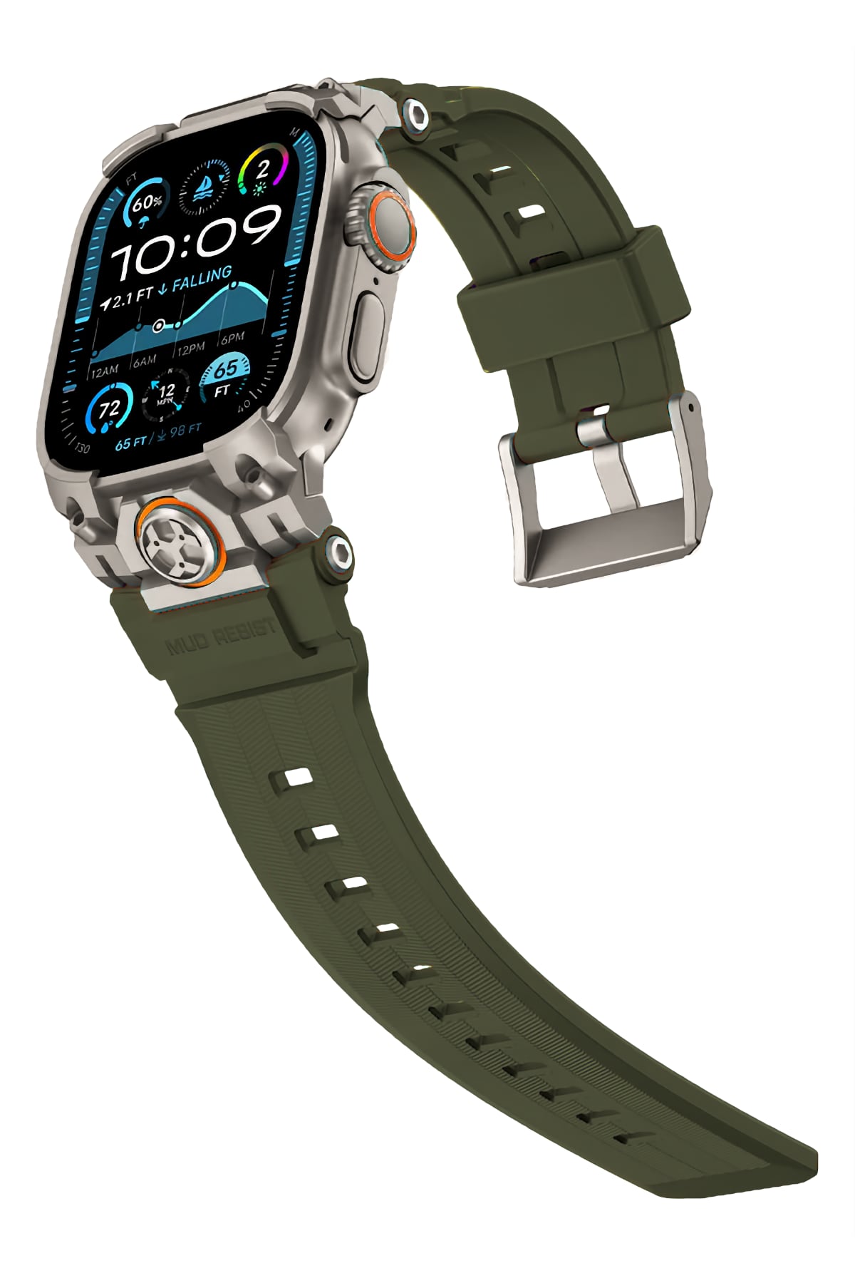 Mohseven Armor Apple Watch Ultra Uyumlu Silikon Titanyum Gri Toka Yeşil Kordon Mohseven