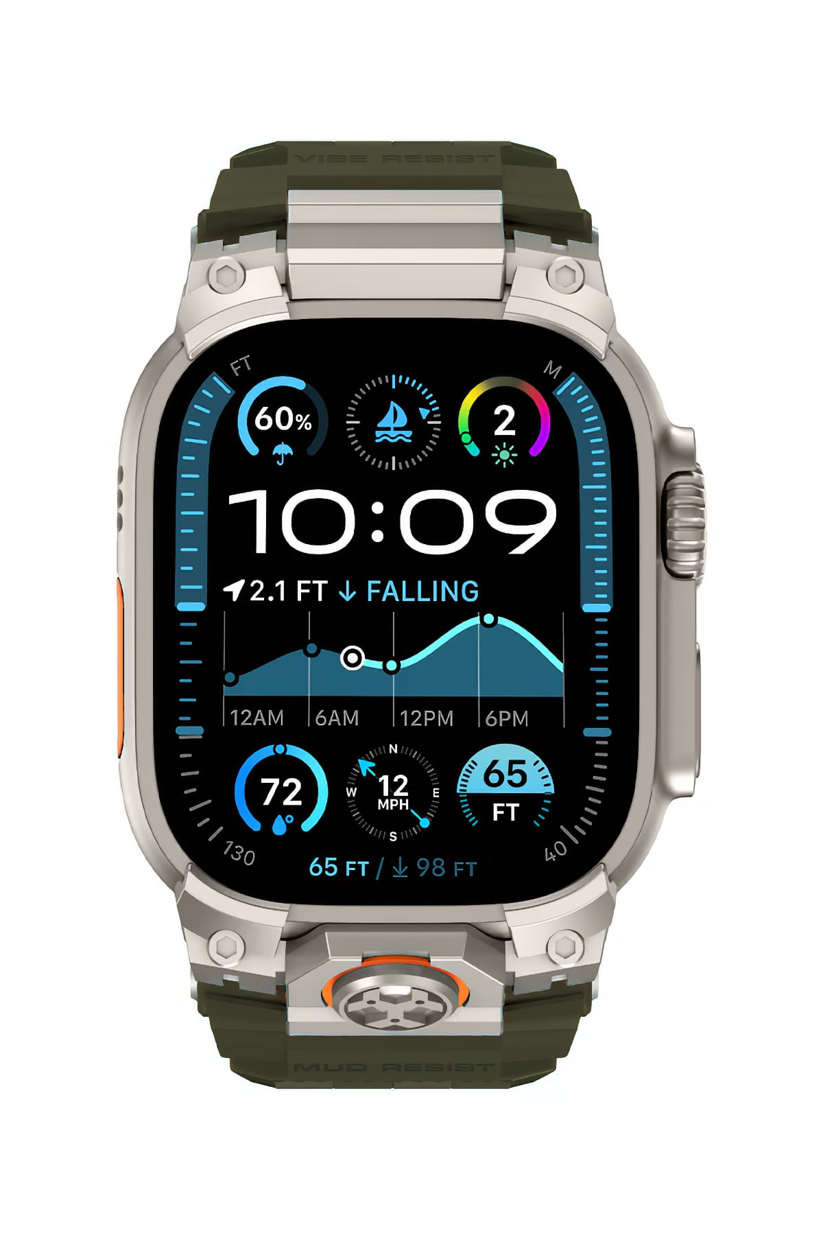 Mohseven Armor Apple Watch Ultra Uyumlu Silikon Titanyum Gri Toka Yeşil Kordon Mohseven