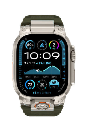 Mohseven Armor Apple Watch Ultra Uyumlu Silikon Titanyum Gri Toka Yeşil Kordon Mohseven