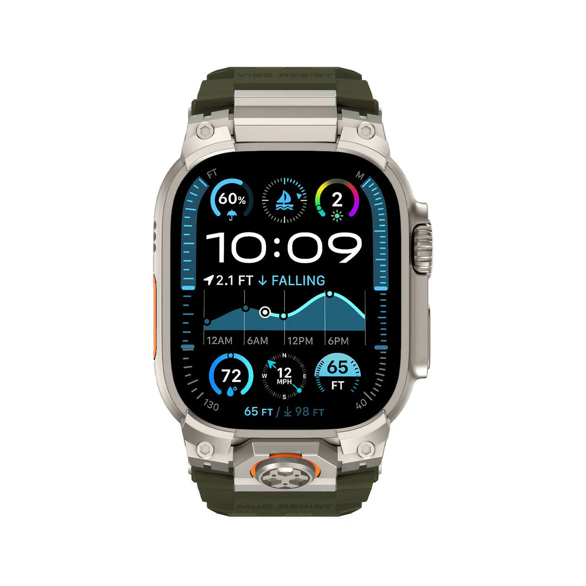 Mohseven Armor Apple Watch Ultra Uyumlu Silikon Titanyum Gri Toka Yeşil Kordon Mohseven