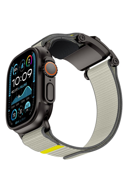 Mohseven Mecha Apple Watch Ultra Uyumlu Hasır Kordon Siyah Bej Mohseven