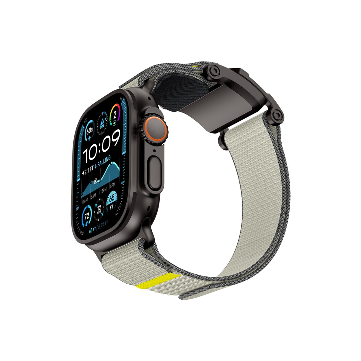 Mohseven Mecha Apple Watch Ultra Uyumlu Hasır Kordon Siyah Bej Mohseven