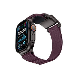 Mohseven Mecha Apple Watch Ultra Uyumlu Hasır Kordon Siyah Mor Mohseven