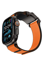 Mohseven Mecha Apple Watch Ultra Uyumlu Hasır Kordon Siyah Turuncu Mohseven