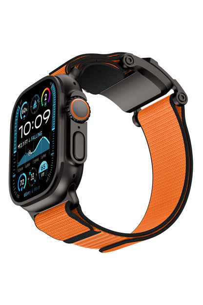 Mohseven Mecha Apple Watch Ultra Uyumlu Hasır Kordon Siyah Turuncu Mohseven