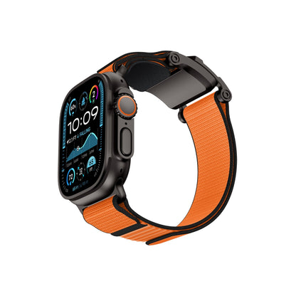 Mohseven Mecha Apple Watch Ultra Uyumlu Hasır Kordon Siyah Turuncu Mohseven