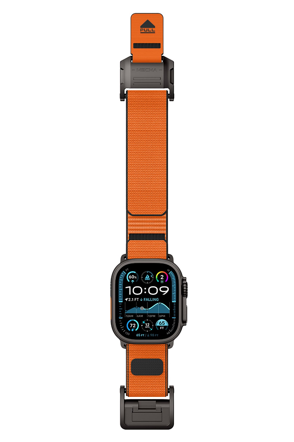 Mohseven Mecha Apple Watch Ultra Uyumlu Hasır Kordon Siyah Turuncu Mohseven