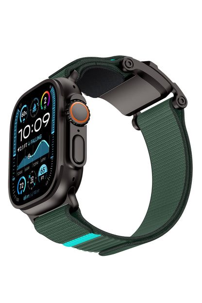 Mohseven Mecha Apple Watch Ultra Uyumlu Hasır Kordon Siyah Yeşil Mohseven