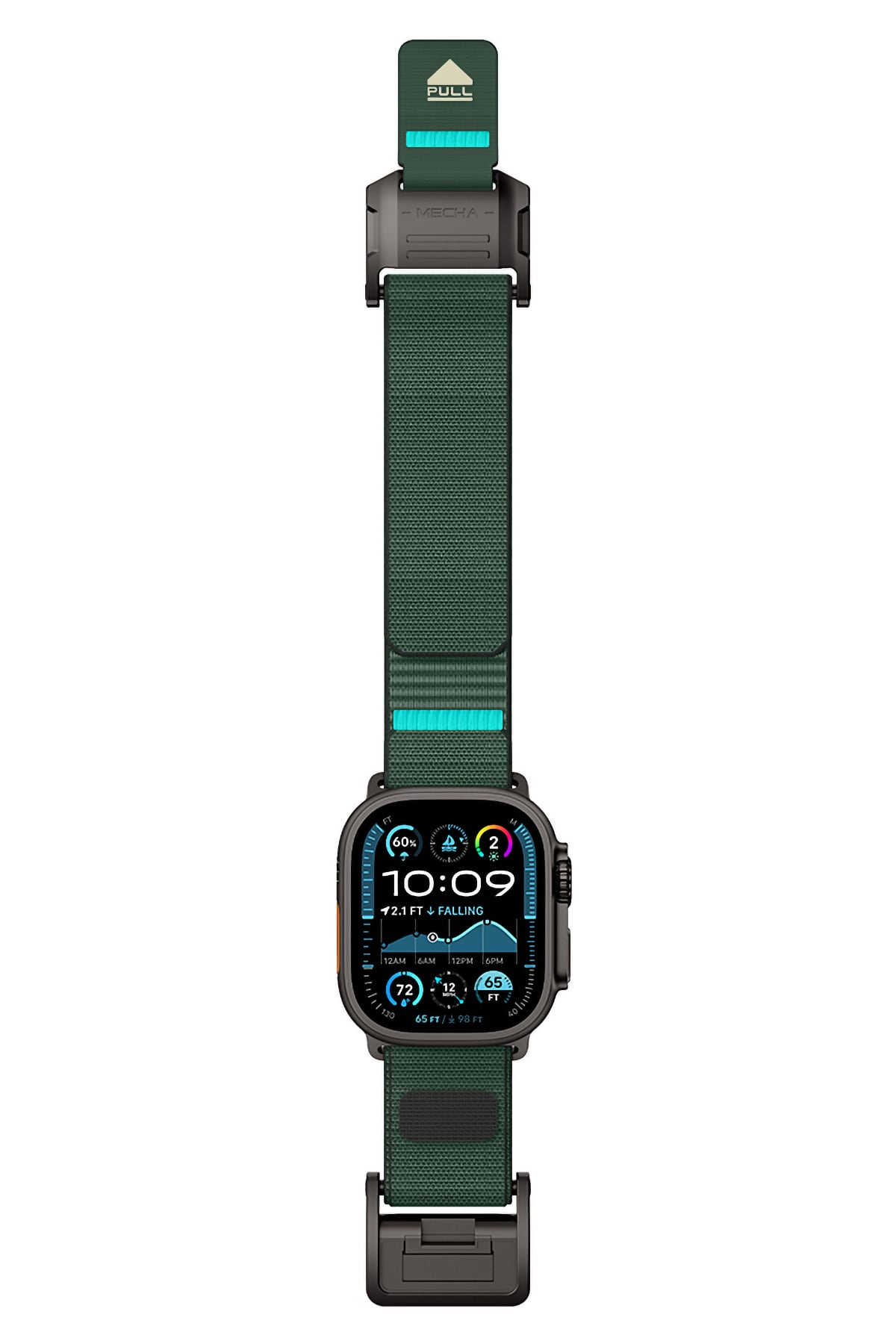 Mohseven Mecha Apple Watch Ultra Uyumlu Hasır Kordon Siyah Yeşil Mohseven