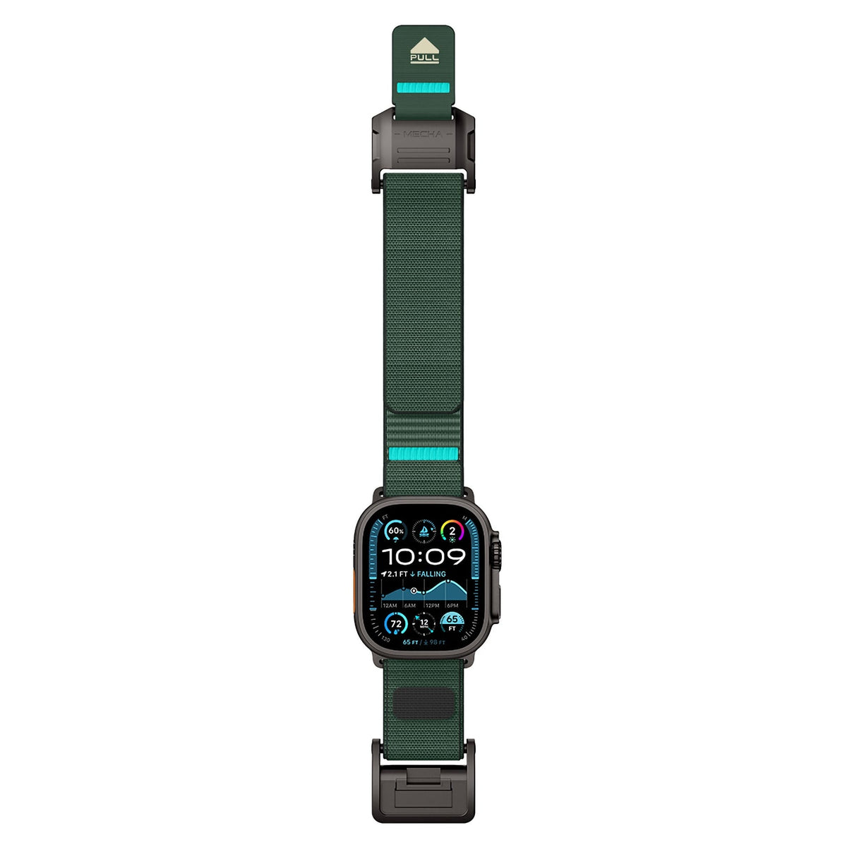 Mohseven Mecha Apple Watch Ultra Uyumlu Hasır Kordon Siyah Yeşil Mohseven