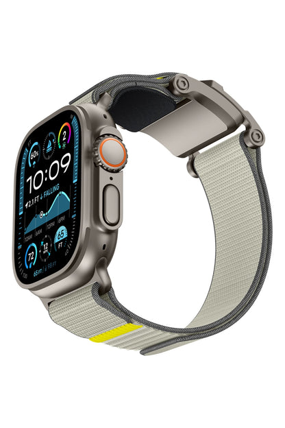 Mohseven Mecha Apple Watch Ultra Uyumlu Hasır Kordon Titanyum Bej Mohseven