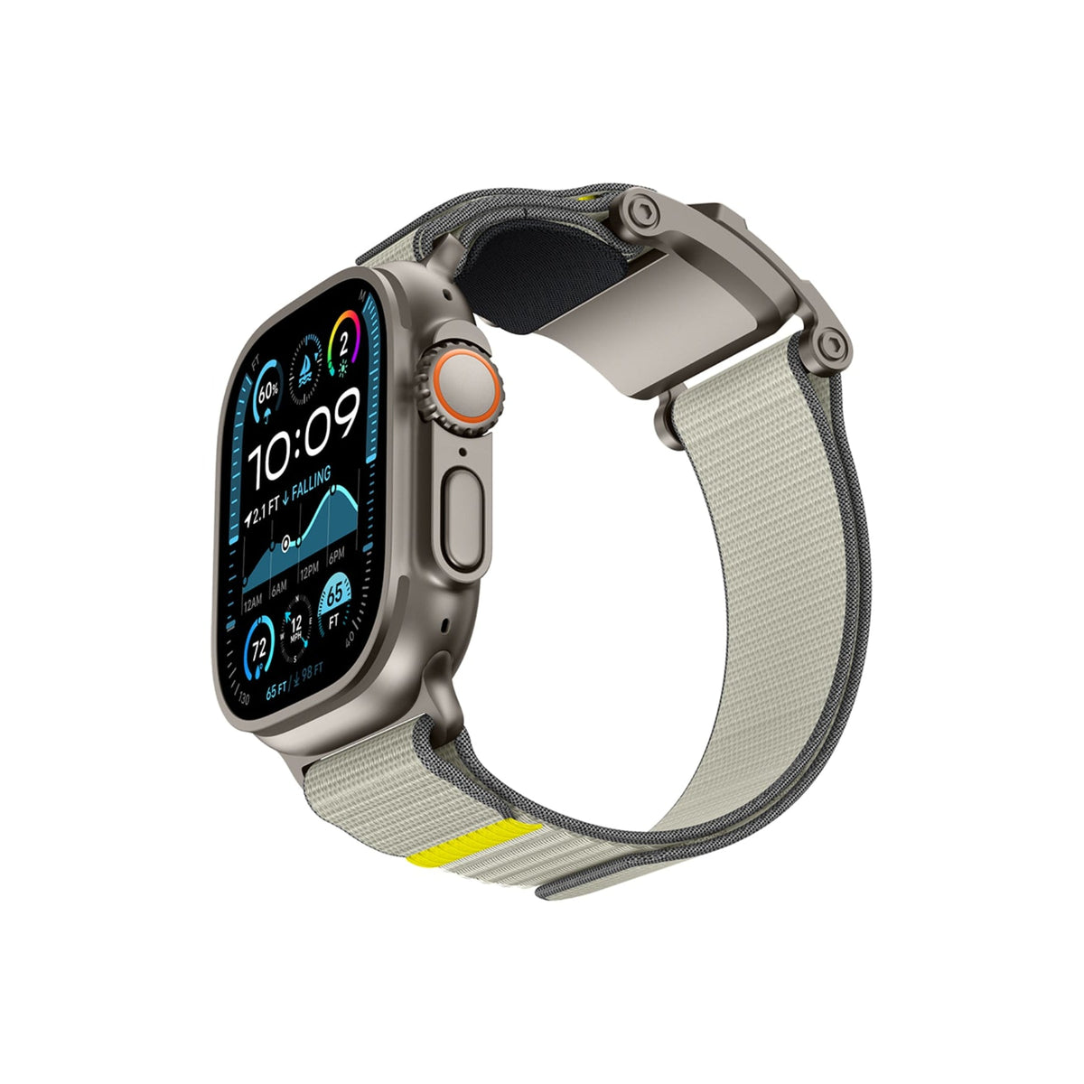 Mohseven Mecha Apple Watch Ultra Uyumlu Hasır Kordon Titanyum Bej Mohseven
