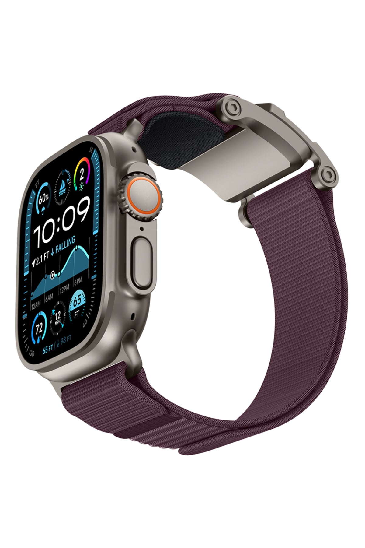 Mohseven Mecha Apple Watch Ultra Uyumlu Hasır Kordon Titanyum Mor Mohseven