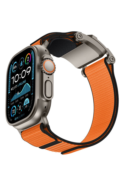 Mohseven Mecha Apple Watch Ultra Uyumlu Hasır Kordon Titanyum Turuncu Mohseven