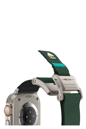 Mohseven Mecha Apple Watch Ultra Uyumlu Hasır Kordon Titanyum Yeşil Mohseven