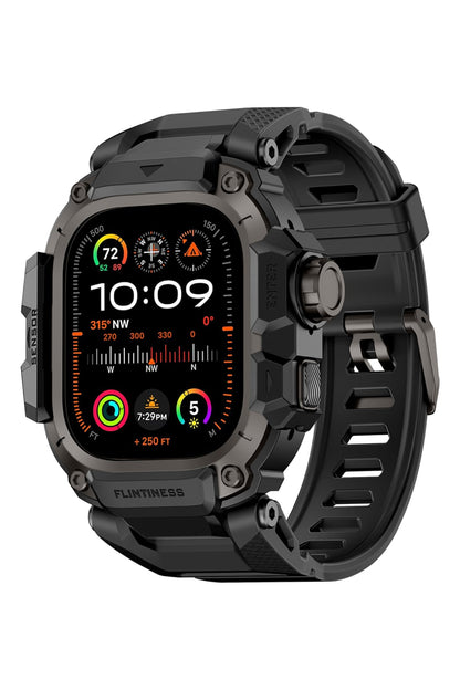 Mohseven Punk Fortress Apple Watch Ultra Uyumlu Silikon Kordon Siyah