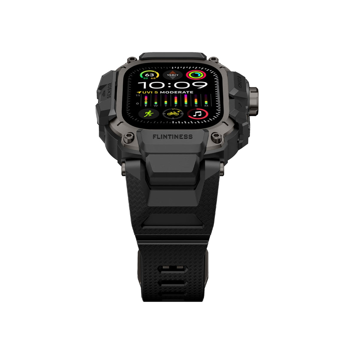 Mohseven Punk Fortress Apple Watch Ultra Uyumlu Silikon Kordon Siyah Mohseven