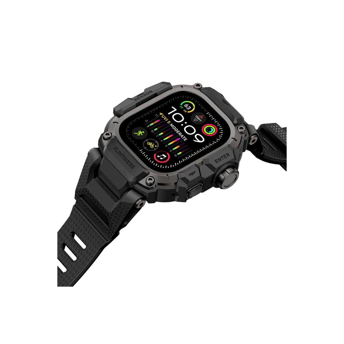 Mohseven Punk Fortress Apple Watch Ultra Uyumlu Silikon Kordon Siyah Mohseven