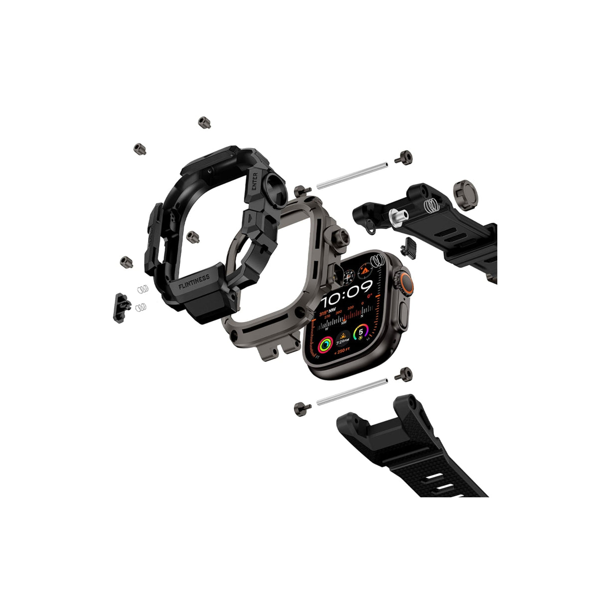 Mohseven Punk Fortress Apple Watch Ultra Uyumlu Silikon Kordon Siyah Mohseven