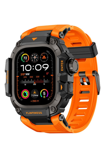 Mohseven Punk Fortress Apple Watch Ultra Uyumlu Silikon Kordon Turuncu