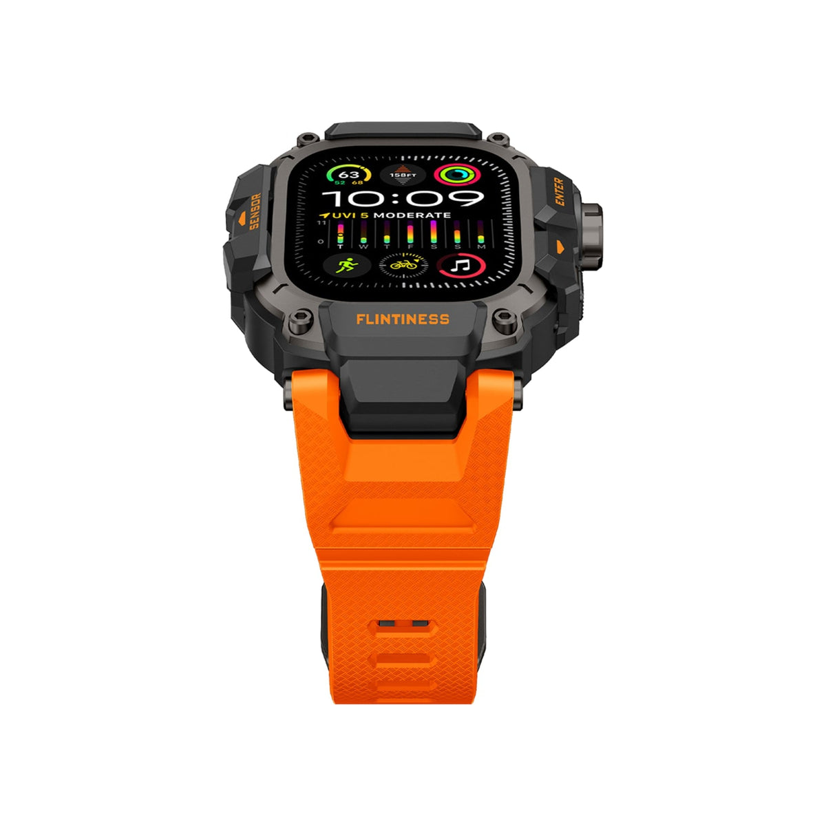 Mohseven Punk Fortress Apple Watch Ultra Uyumlu Silikon Kordon Turuncu Mohseven