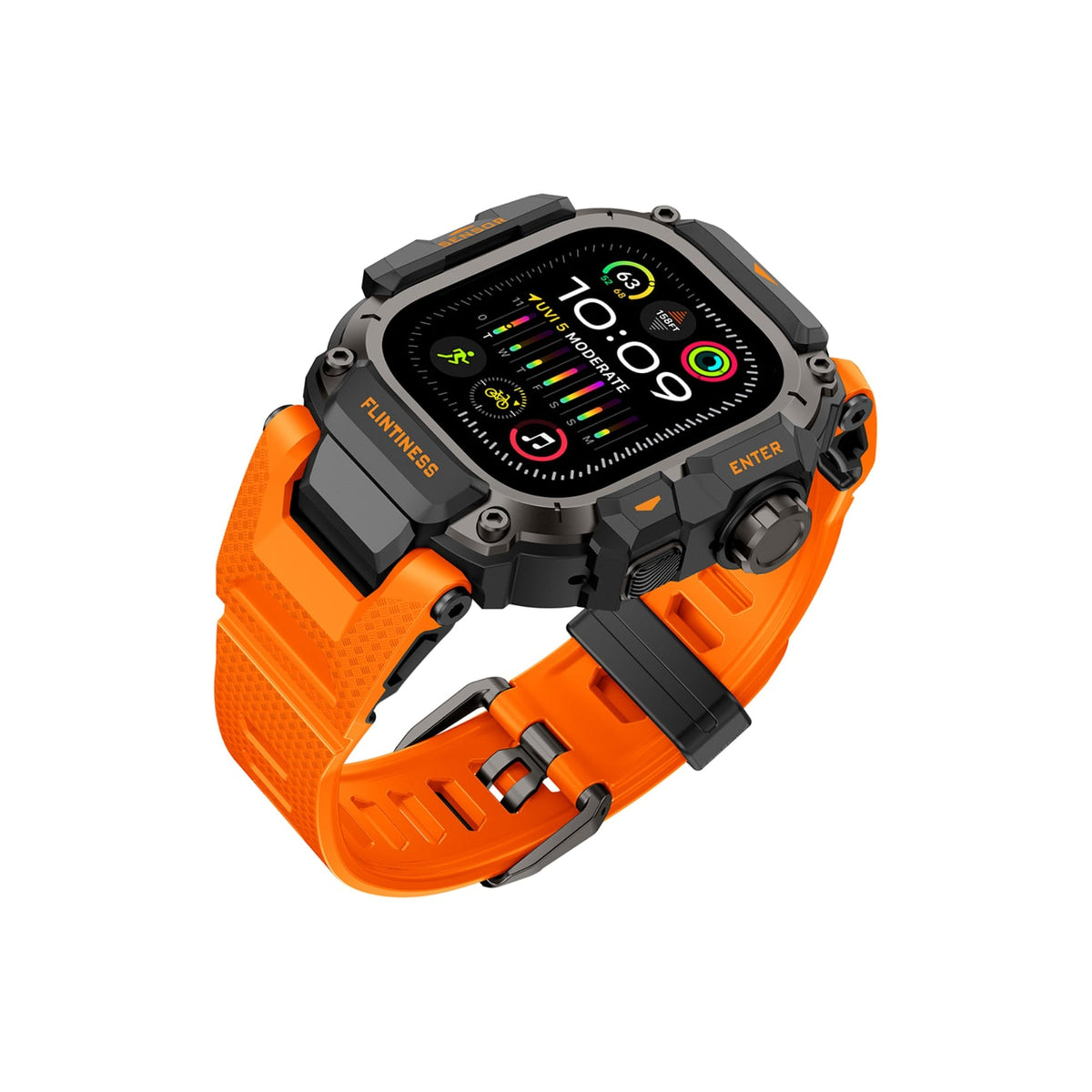 Mohseven Punk Fortress Apple Watch Ultra Uyumlu Silikon Kordon Turuncu Mohseven