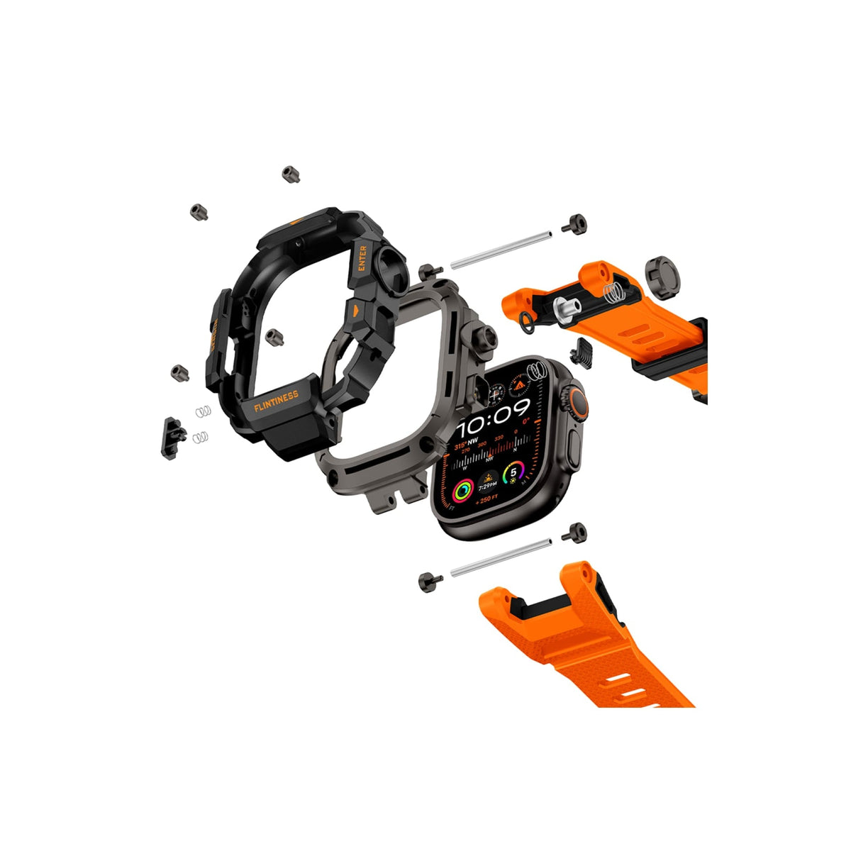 Mohseven Punk Fortress Apple Watch Ultra Uyumlu Silikon Kordon Turuncu Mohseven