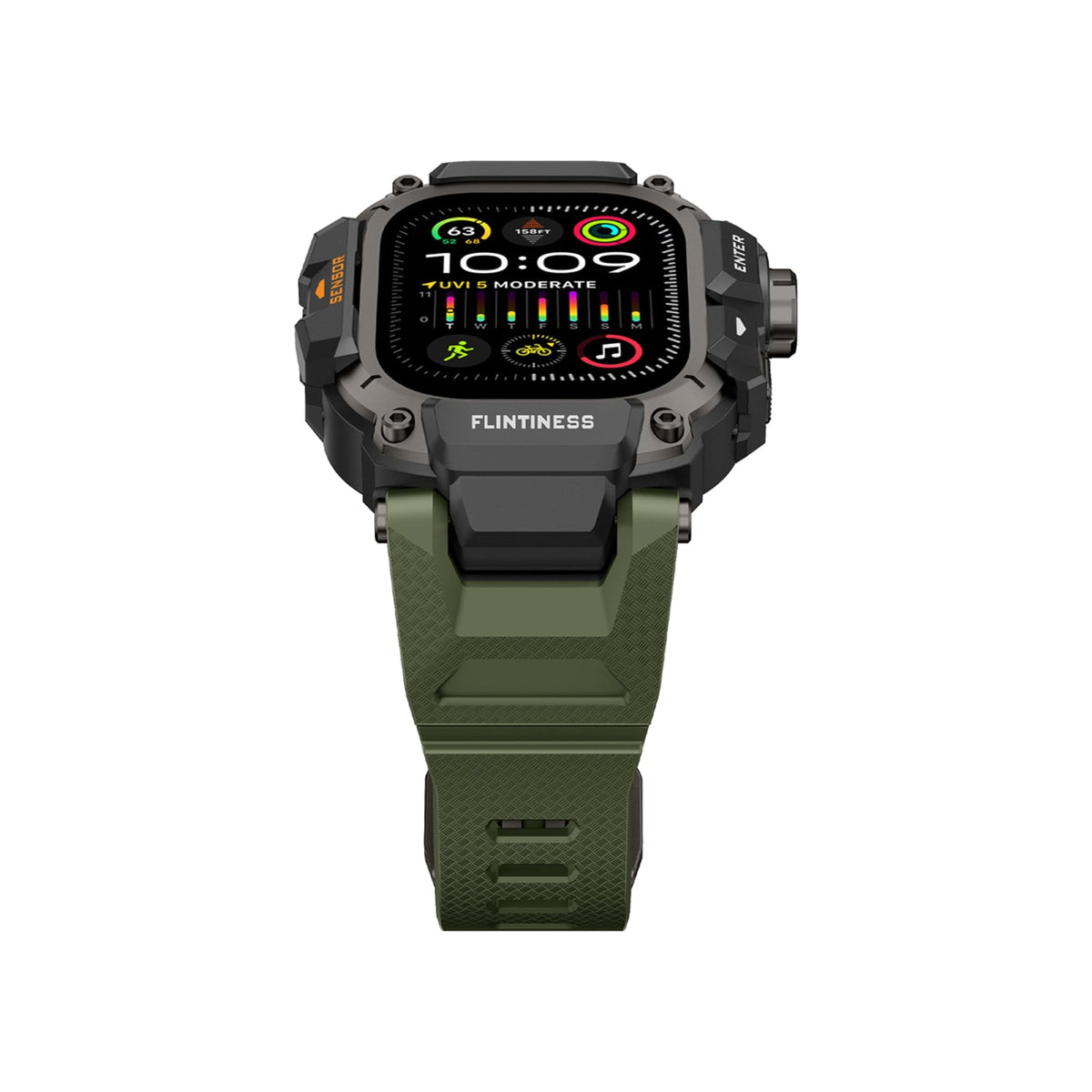 Mohseven Punk Fortress Apple Watch Ultra Uyumlu Silikon Kordon Yeşil Mohseven