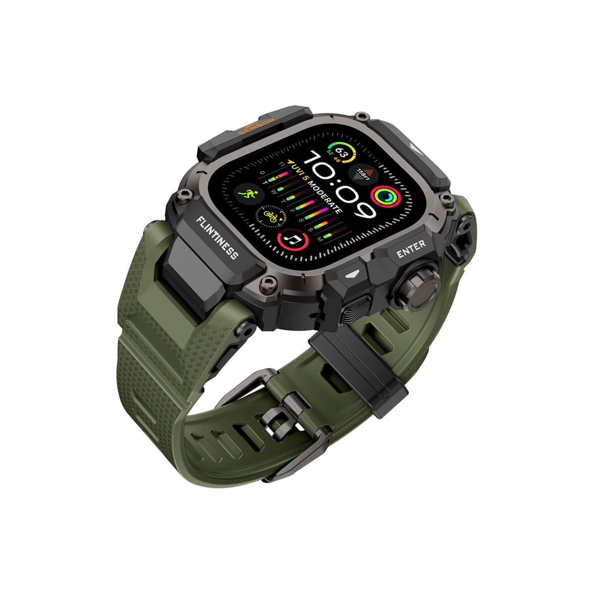 Mohseven Punk Fortress Apple Watch Ultra Uyumlu Silikon Kordon Yeşil Mohseven