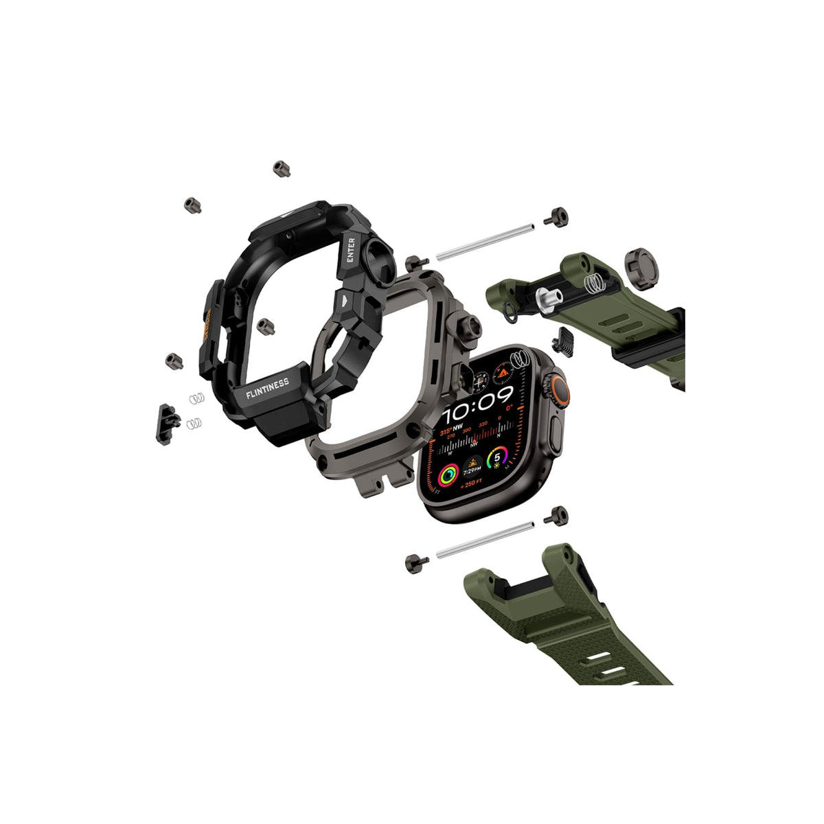 Mohseven Punk Fortress Apple Watch Ultra Uyumlu Silikon Kordon Yeşil Mohseven