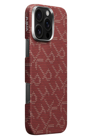 Pitaka Monogram iPhone 16 Pro MagSafe Uyumlu Aramid Fiber Kılıf Kırmızı Pitaka