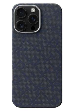Pitaka Monogram iPhone 16 Pro Max MagSafe Uyumlu Aramid Fiber Kılıf Mavi Siyah Pitaka