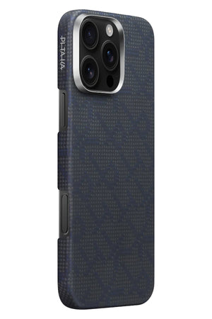 Pitaka Monogram iPhone 16 Pro Max MagSafe Uyumlu Aramid Fiber Kılıf Mavi Siyah Pitaka