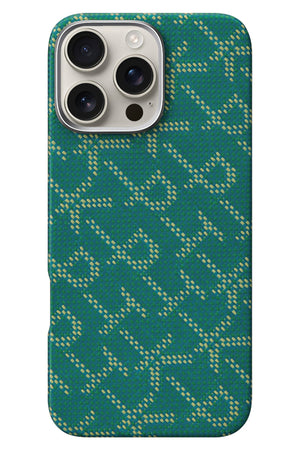 Pitaka Monogram iPhone 16 Pro Max MagSafe Uyumlu Aramid Fiber Kılıf Yeşil Pitaka